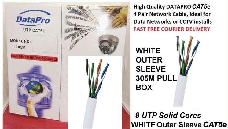 DATAPRO BOX OF 305M WHITE OUTER RJ45 UNSHEILDED NETWORK CABLE CAT5E CCA [P/N 04DTP4454]